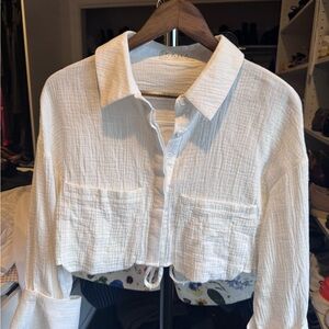 Kaii White Textured Cropped Button-Down Shirt